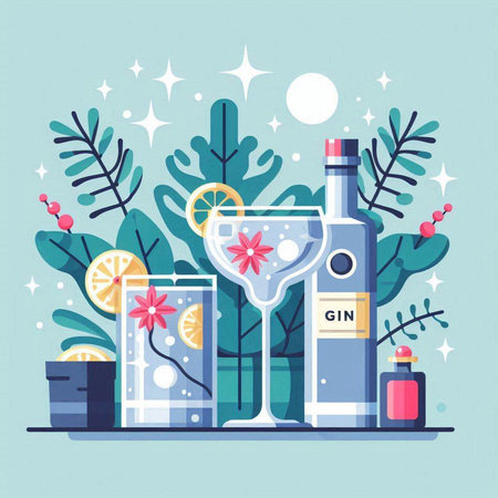 Cocktail party. Vector illustration in flat style on blue background.のイラスト素材