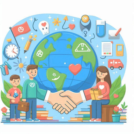Concept of global education. Vector illustration in flat cartoon style.のイラスト素材