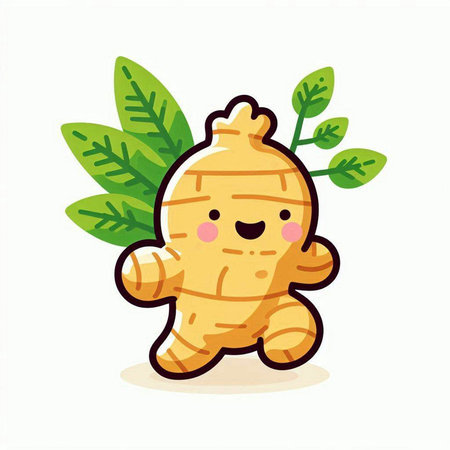 Cute ginger character with leaves. Vector illustration isolated on white background.のイラスト素材