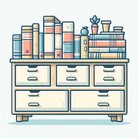 Illustration of a cabinet with books. Vector illustration in cartoon style.のイラスト素材