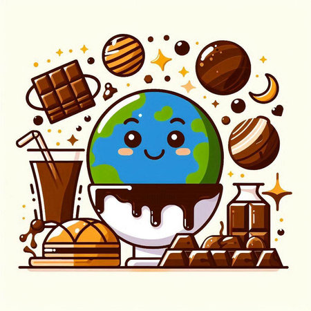 Cute cartoon planet earth with chocolate and sweets. Vector illustration.のイラスト素材