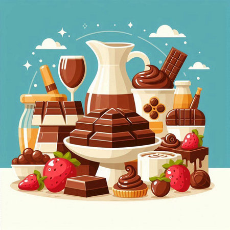 Chocolate desserts set in cartoon style. Vector illustration for your design.のイラスト素材