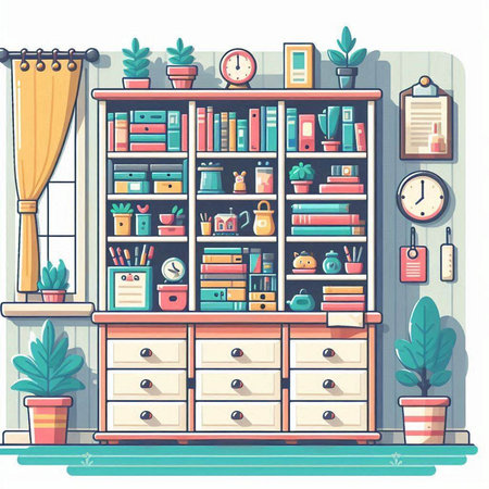 Vector illustration of a shelf in a flat style. Furniture in the room.のイラスト素材