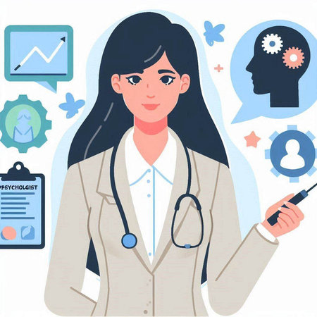 Female doctor with stethoscope in flat style, vector illustration.のイラスト素材