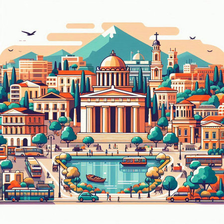 Cityscape of the old town. Vector illustration in retro style.のイラスト素材