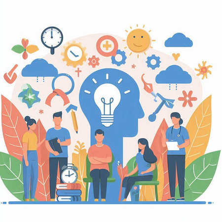 Flat design modern vector illustration concept of brainstorming and creative thinking.のイラスト素材