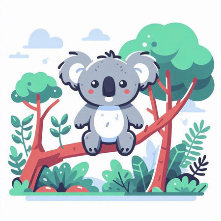 Cute koala on a tree. Vector illustration in cartoon style.のイラスト素材