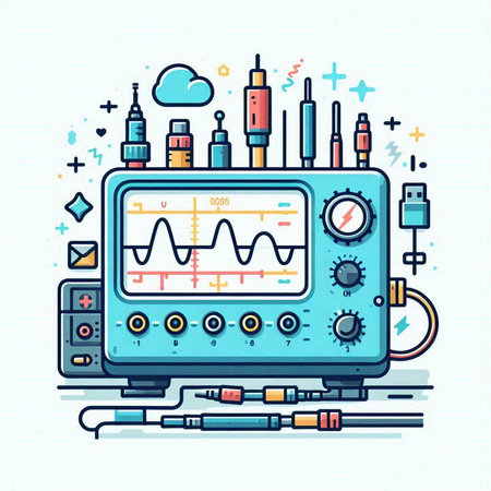 Electrocardiogram. Medical equipment. Vector illustration in line art style.のイラスト素材