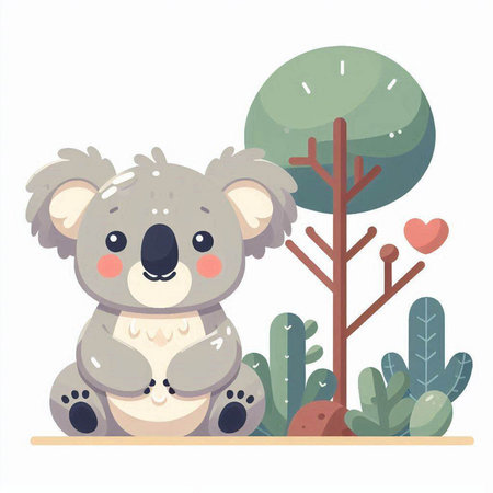 Cute koala sitting on the ground. Vector illustration in a flat style.のイラスト素材