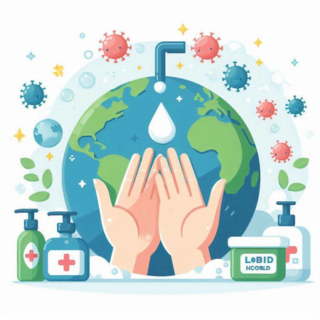 Coronavirus protection concept. Washing hands. Vector illustrationのイラスト素材