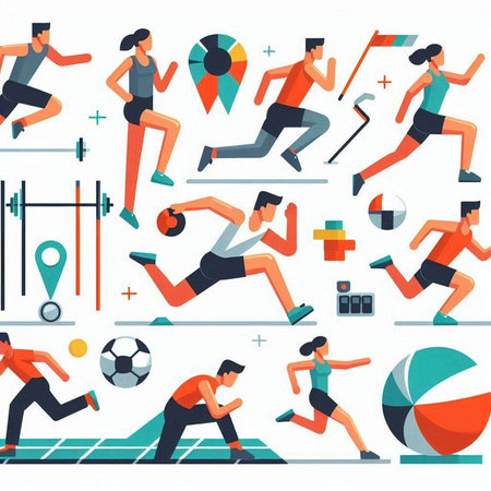 Set of different sports icons in flat style. Athlete running, jogging, running, jogging, running. Vector illustrationのイラスト素材