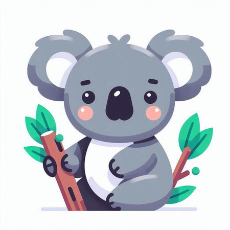 Cute koala bear sitting on a tree branch. Vector illustration.のイラスト素材