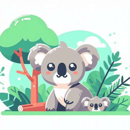 Cute koala in the forest. Vector illustration. Flat style.のイラスト素材