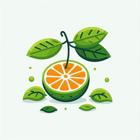 Citrus fruit icon. Vector illustration of orange with leaves.のイラスト素材