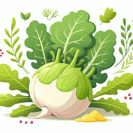 Vegetable background with radish and leaves, vector illustration.のイラスト素材