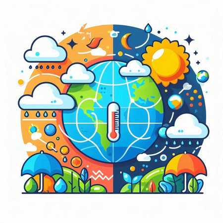 Global warming concept. Global warming, climate change, climate change. Vector illustrationのイラスト素材