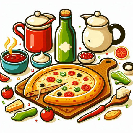 Pizza with ingredients on white background. Vector illustration for your designのイラスト素材