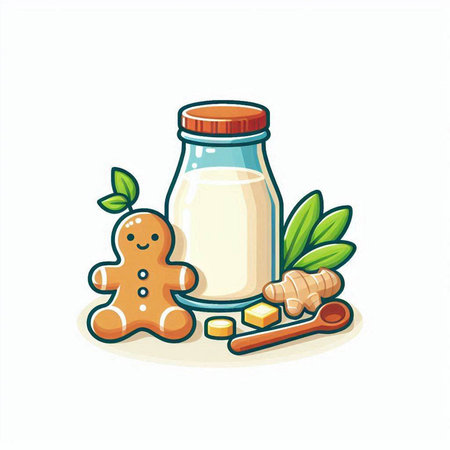 Vector illustration of a glass bottle with milk and gingerbread cookies.のイラスト素材