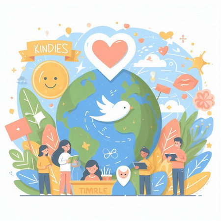 World environment day concept with people around the world. Vector illustration.のイラスト素材