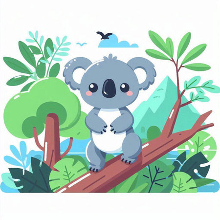 Cute koala on the tree in the forest. Vector illustrationのイラスト素材