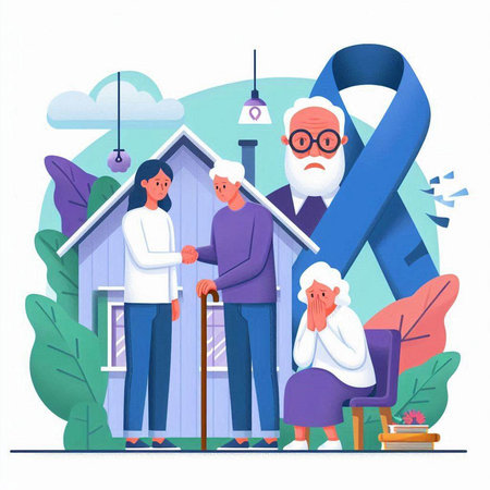 Grandparents Day. Elderly people and blue ribbon. Vector illustrationのイラスト素材