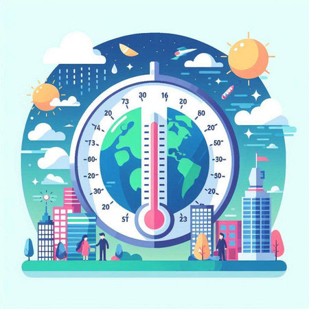 Thermometer on the background of the city. Flat vector illustration.のイラスト素材