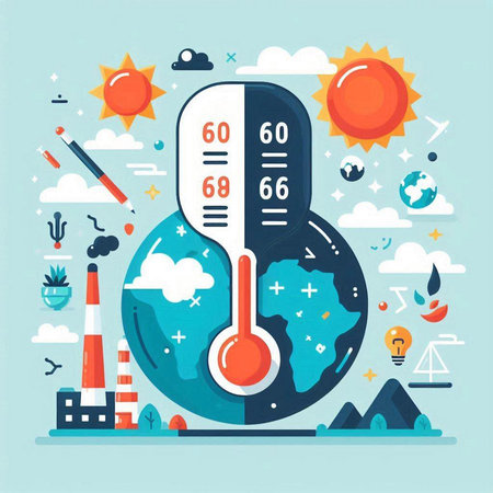 Global warming concept. Global warming and climate change. Vector flat illustrationのイラスト素材