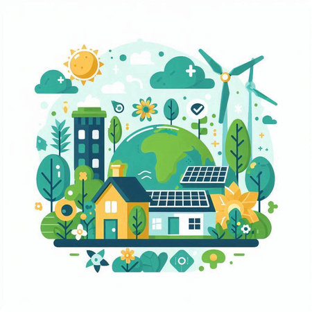 Ecology concept. Vector illustration in flat design style. Green energy.のイラスト素材