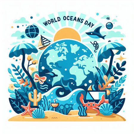 World Ocean Day. Vector illustration in flat style. World ocean day concept.のイラスト素材