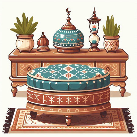 Vector illustration of a set of vintage furniture in oriental style.のイラスト素材