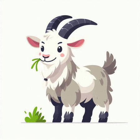 Cute goat with green grass. Vector illustration in cartoon style.のイラスト素材