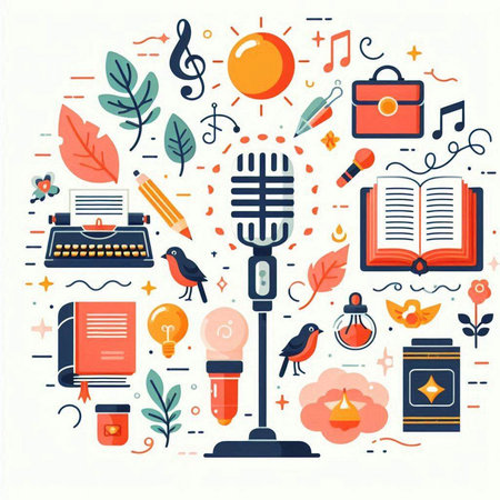 Flat design vector illustration concept of music, sound, musical instruments and objects.のイラスト素材