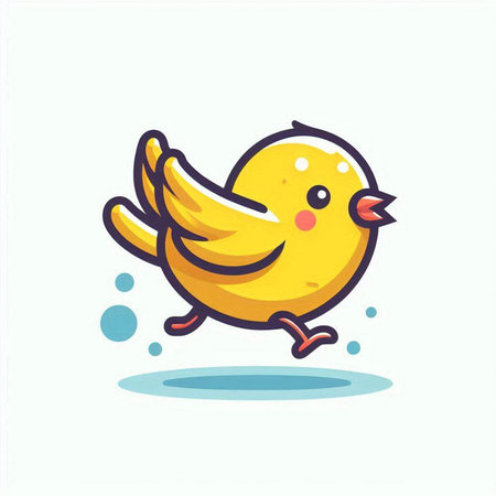 Cute little yellow chick running on white background. Vector illustration.のイラスト素材
