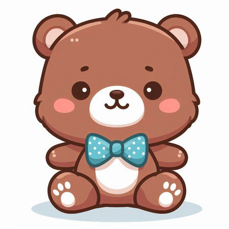 Teddy bear with bow tie isolated on white background. Vector illustration.のイラスト素材