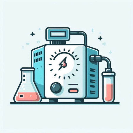 Laboratory equipment. Vector illustration in flat linear style on light blue background.のイラスト素材
