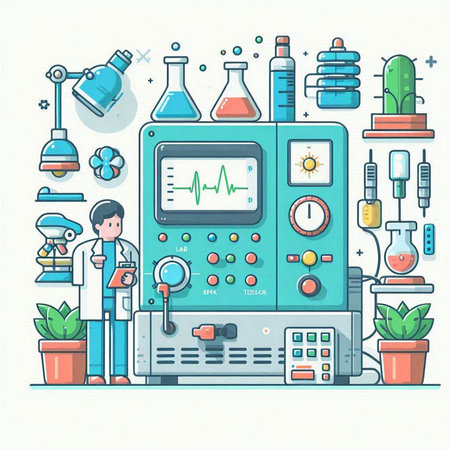 Scientist laboratory equipment. Flat vector illustration. Science and medicine concept.のイラスト素材