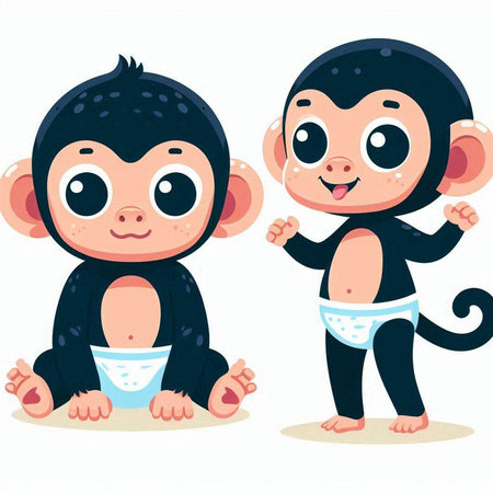 Cute baby boy and baby girl in diaper. Vector illustration.のイラスト素材