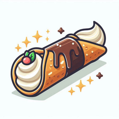 Coffee roll with whipped cream and cherry. Vector illustration.のイラスト素材