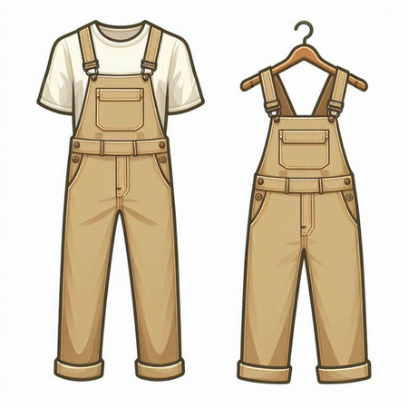 Dungarees and overalls. Vector illustration isolated on white background.のイラスト素材