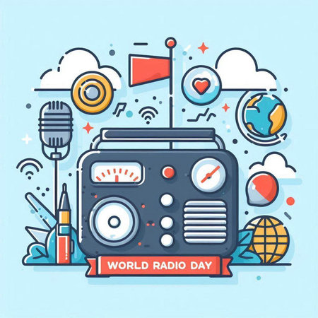 World radio day vector illustration. Flat line art design of world radio day.のイラスト素材