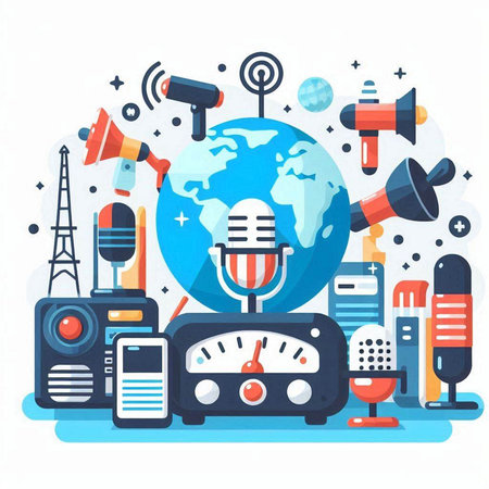 Vector illustration in flat style on the theme of radio and communication.のイラスト素材