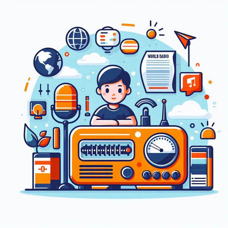 Radio station concept. Cartoon illustration of radio station vector concept for web designのイラスト素材
