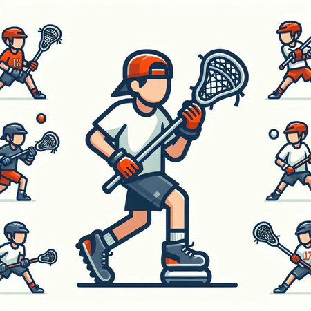 Hockey Player Action Cartoon Vector Illustration. Sport Game Design Elements.のイラスト素材
