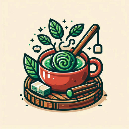 Cup with matcha tea. Vector illustration in cartoon style.のイラスト素材