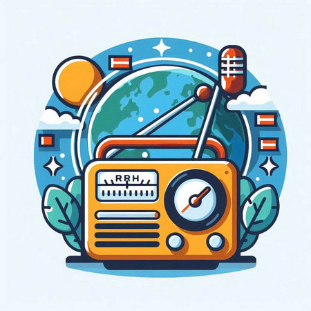 Retro radio with the world in the background. Vector illustration.のイラスト素材