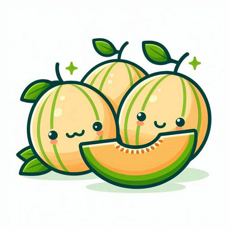 cute cartoon cantaloupe melon character vector illustration designのイラスト素材
