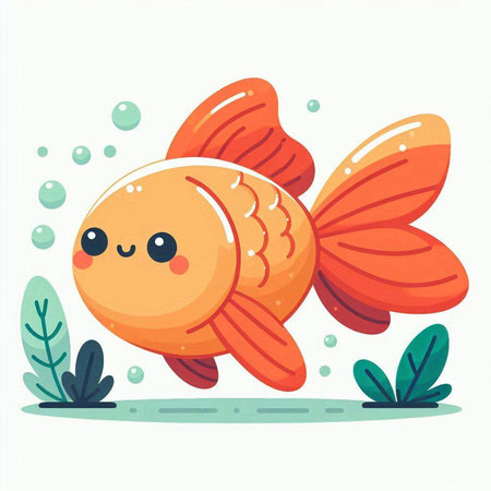 Cute cartoon goldfish swimming in the sea. Vector illustration.のイラスト素材