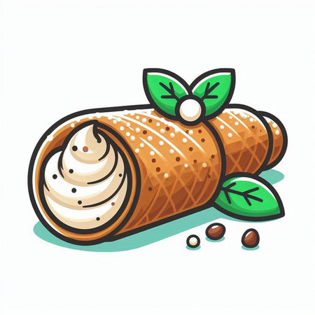 Ice cream roll with whipped cream in cartoon style. Vector illustration.のイラスト素材