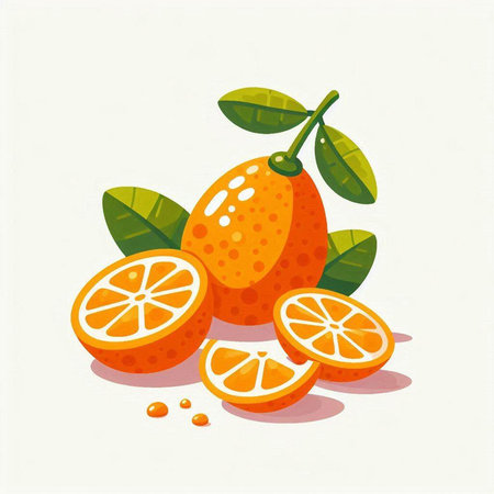 Citrus fruits with green leaves and orange slices. Vector illustration.のイラスト素材