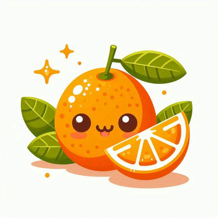 Cute kawaii orange fruit character. Vector illustration isolated on white background.のイラスト素材